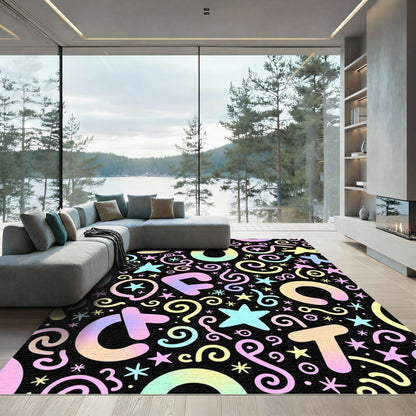 Pastel Rainbow Alphabet Stars Swirls Rug