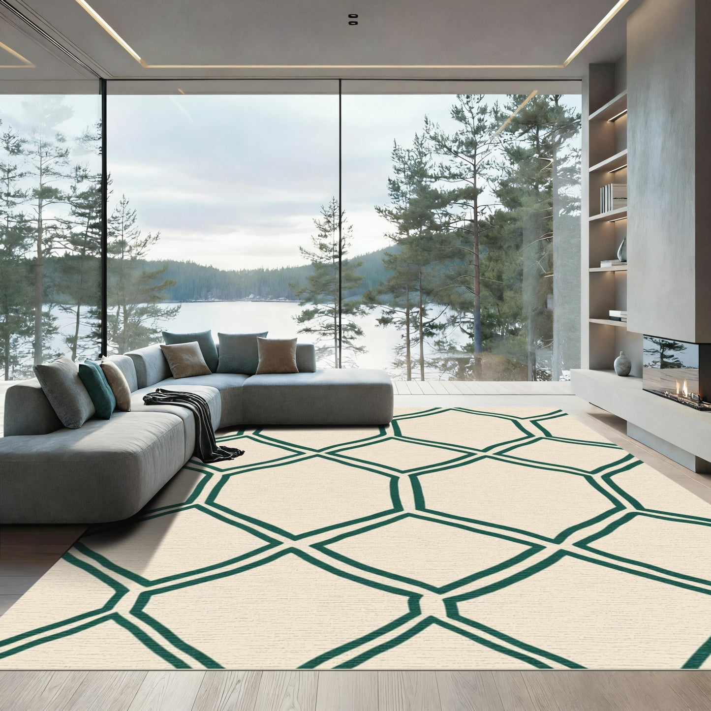 Deep Emerald Geometric Lattice Rug