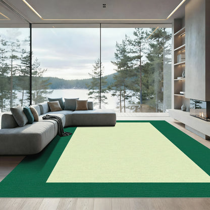 Deep Forest Green Light Ivory Border Rectangular Rug