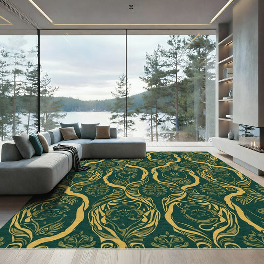 Emerald Gold Arabesque Floral Rug
