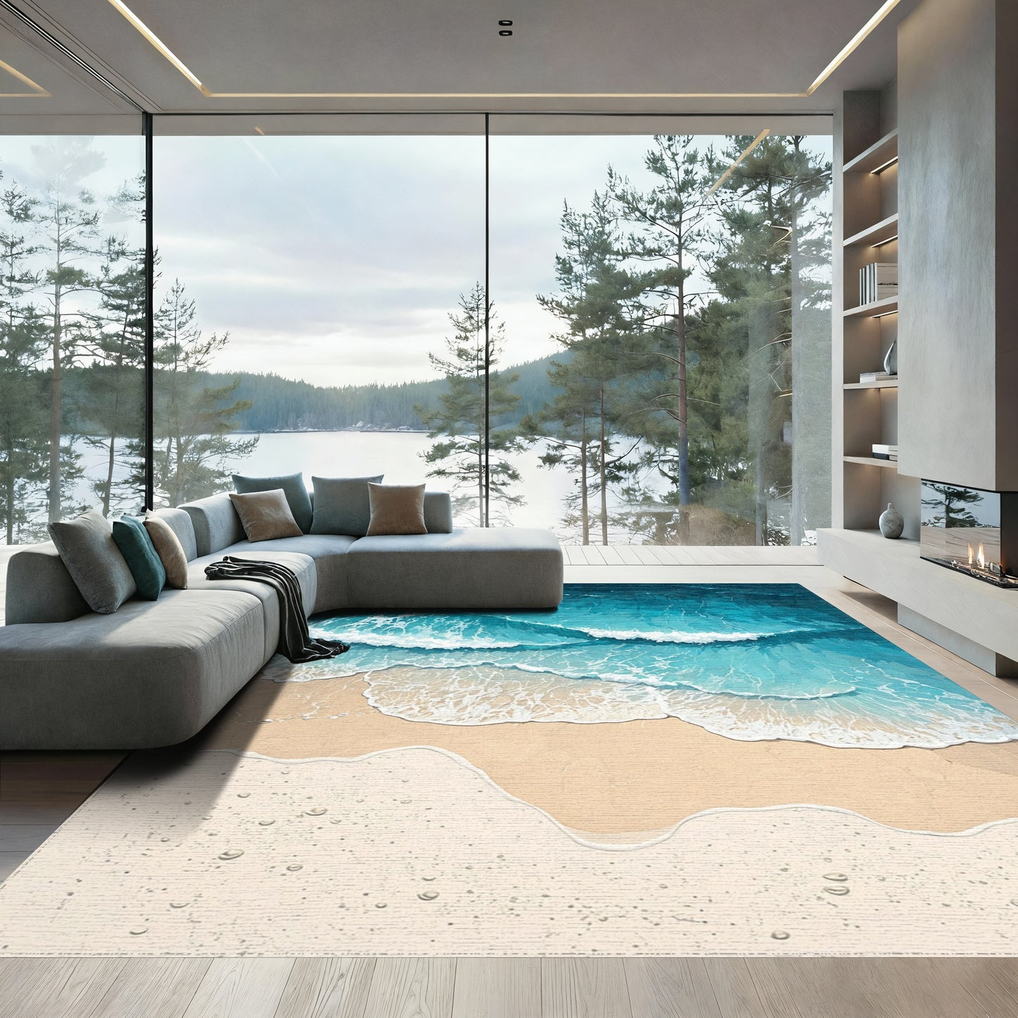 Turquoise Crashing Waves Beach Rug