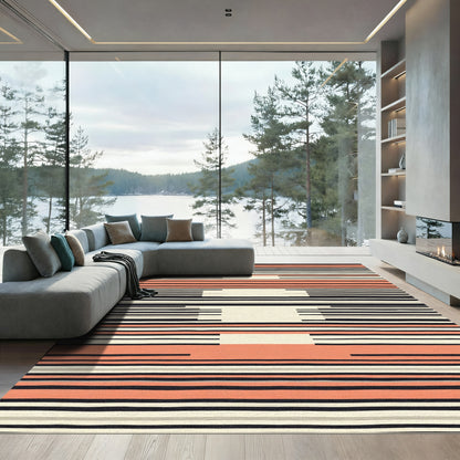 Coral Gray Black Cream Striped Abstract Rug