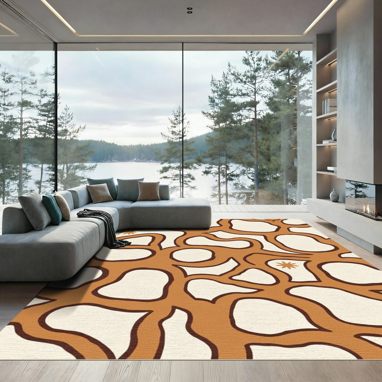 Retro Coral Organic Blob Starburst Rug