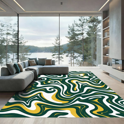 Swirling Emerald White Yellow Abstract Rug