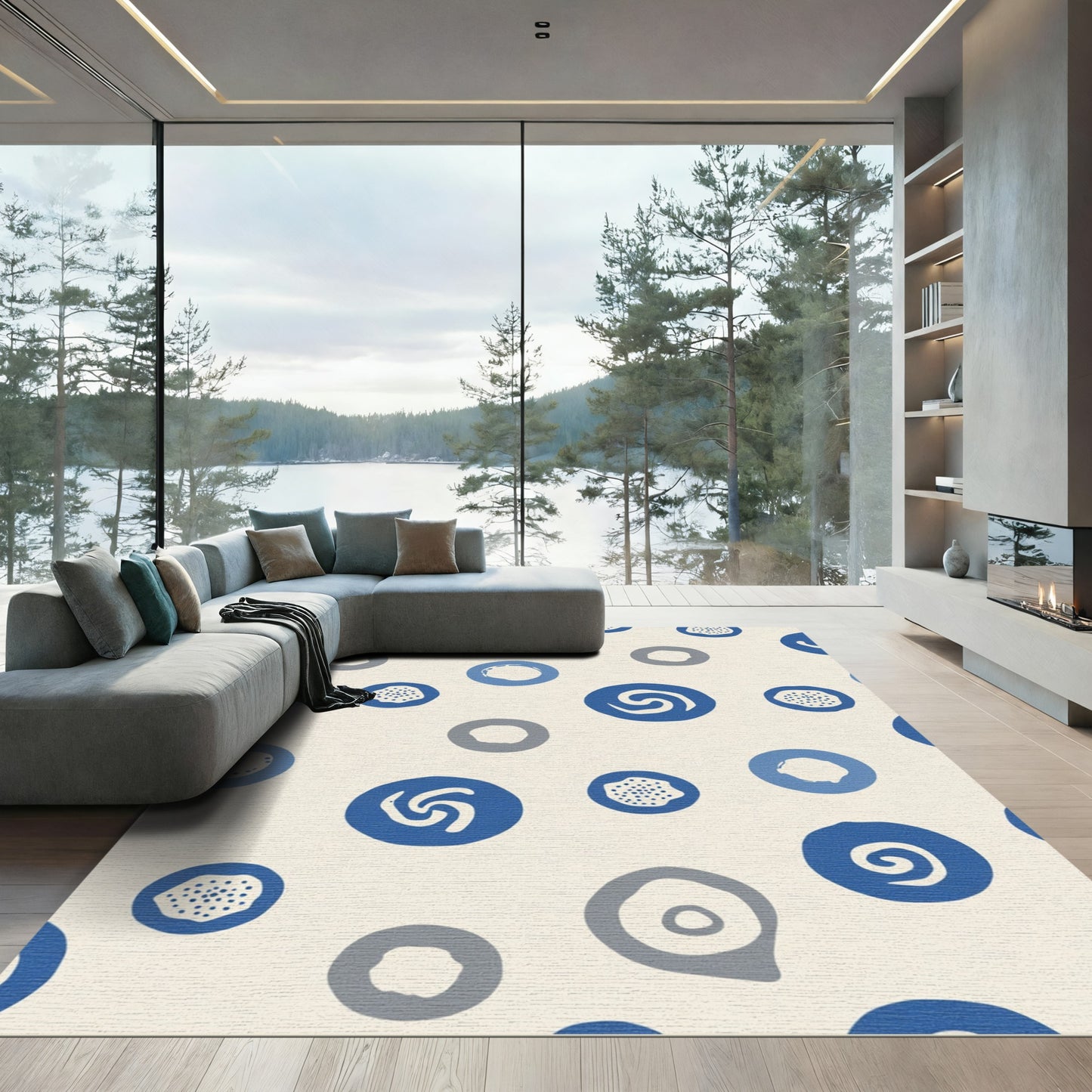 Abstract Blue Gray Circles Rug