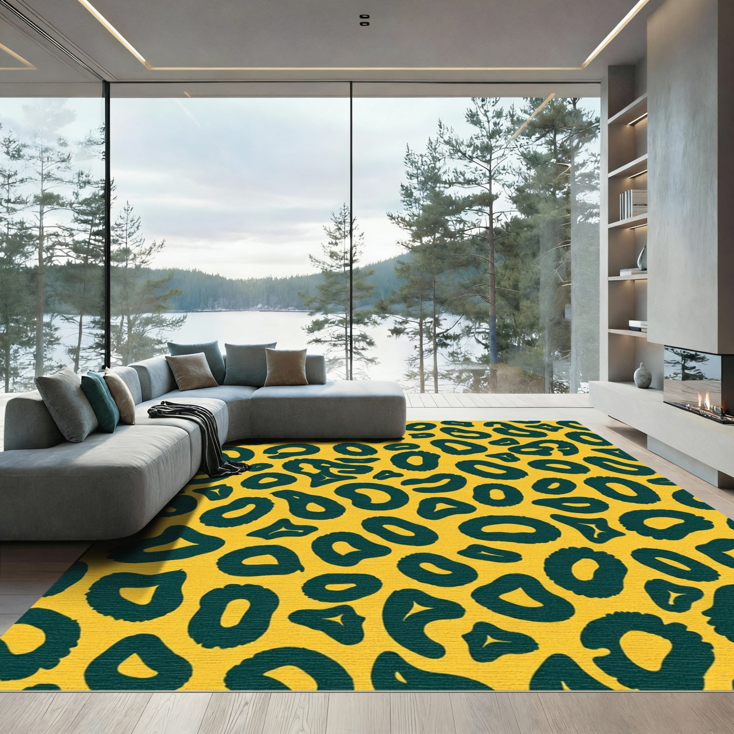 Bold Yellow Black Leopard Spots Rug