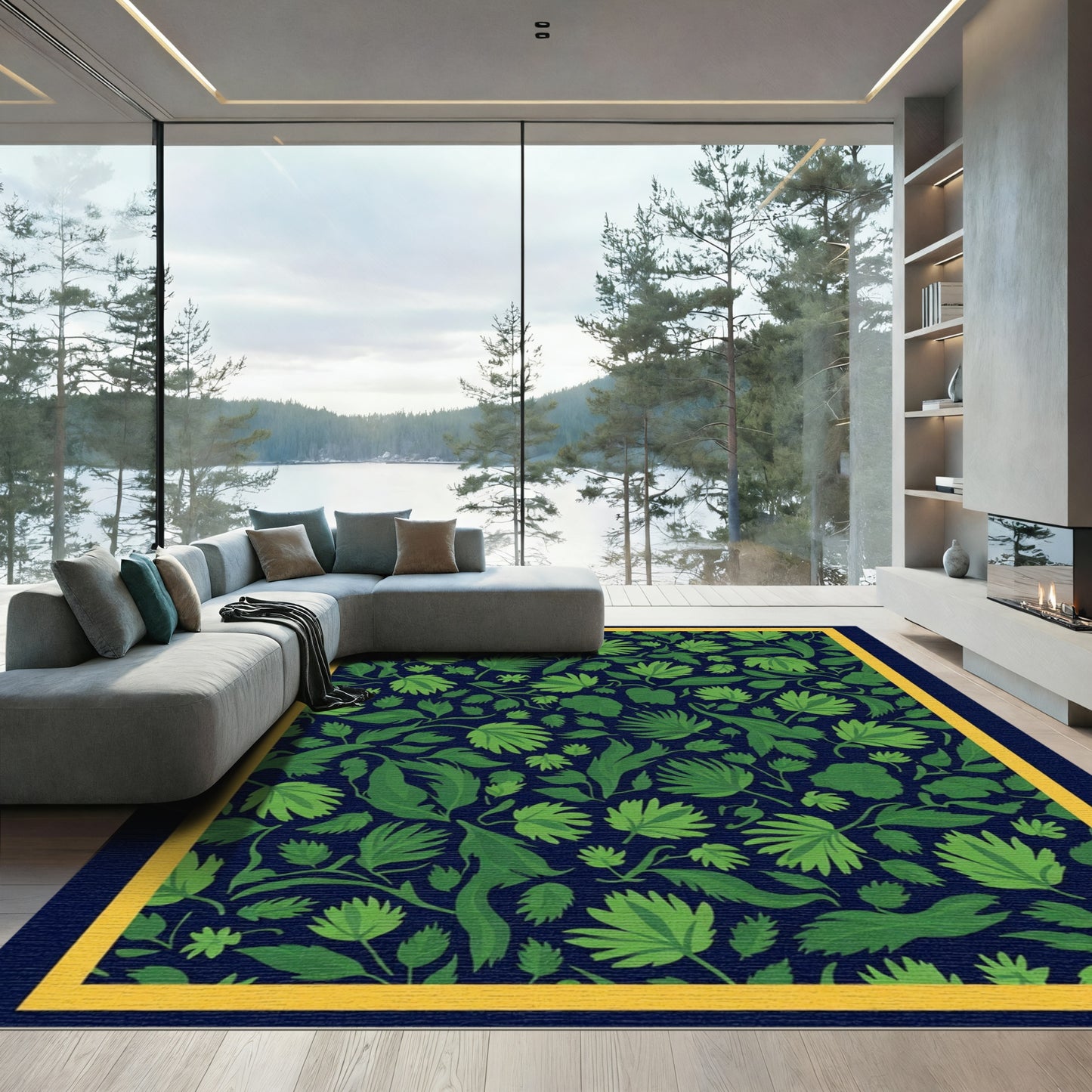 Verdant Vine Leaf Botanical Display Rug
