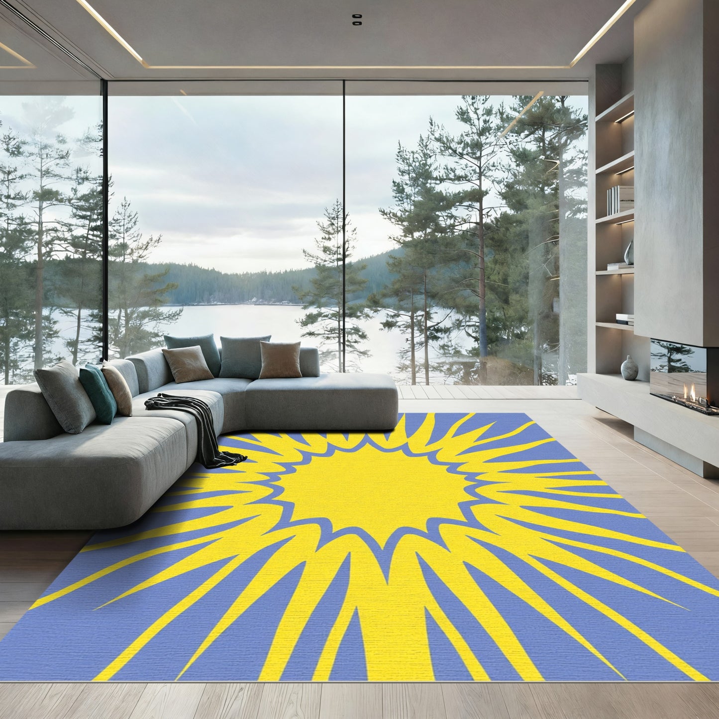 Vibrant Yellow Sun Burst Rug