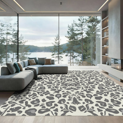 Cream Gray Animal Spot Damask Rug