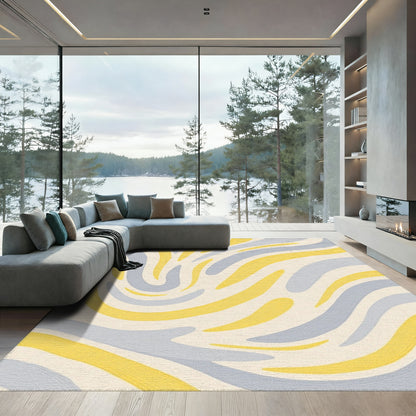 Yellow Gray Wavy Brushstroke Rug