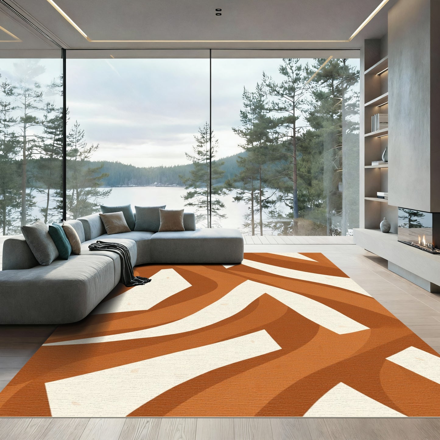 Terracotta Abstract Wavy Intertwined Lines Rug