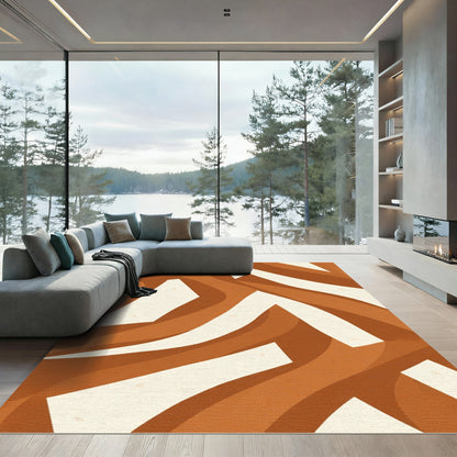 Terracotta Abstract Wavy Intertwined Lines Rug