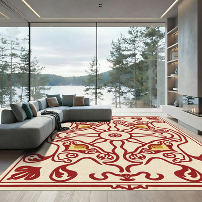 Crimson Gold Medallion Folk Art Rug