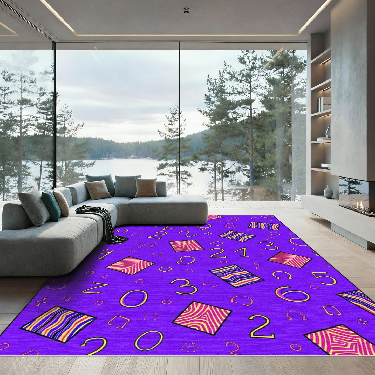 Vibrant Purple Abstract Zebra Numbers Rug