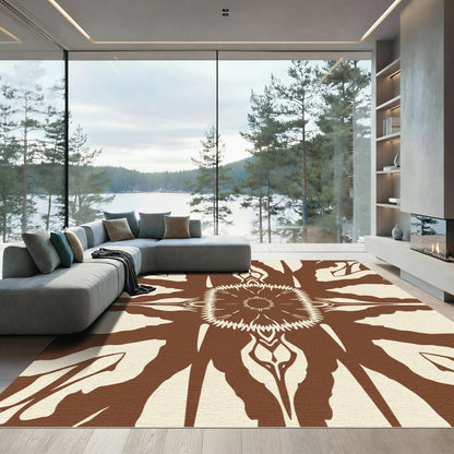 Brown Cream Sunburst Medallion Rug