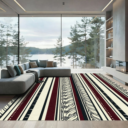 Cream Burgundy Black Striped Organic Zigzag Rug