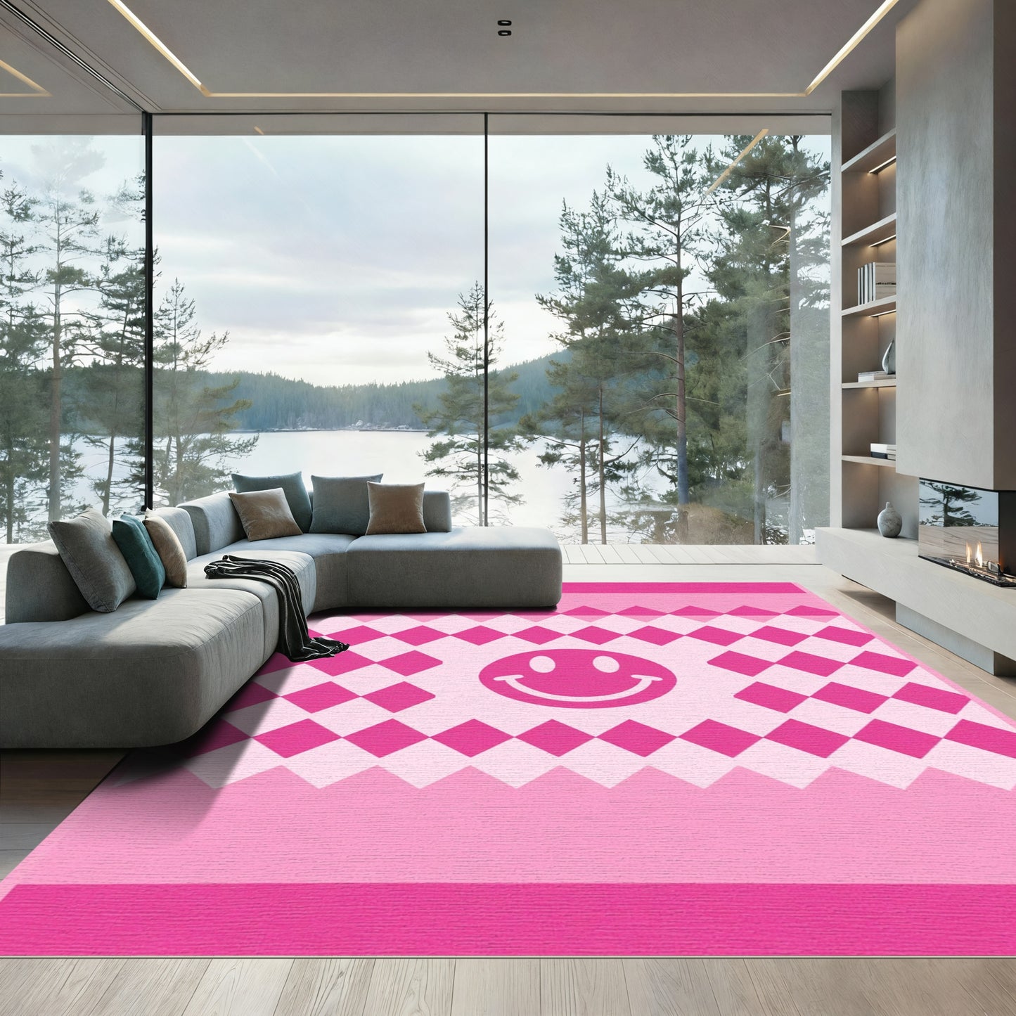 Pink Smiley Diamond Harlequin Rug