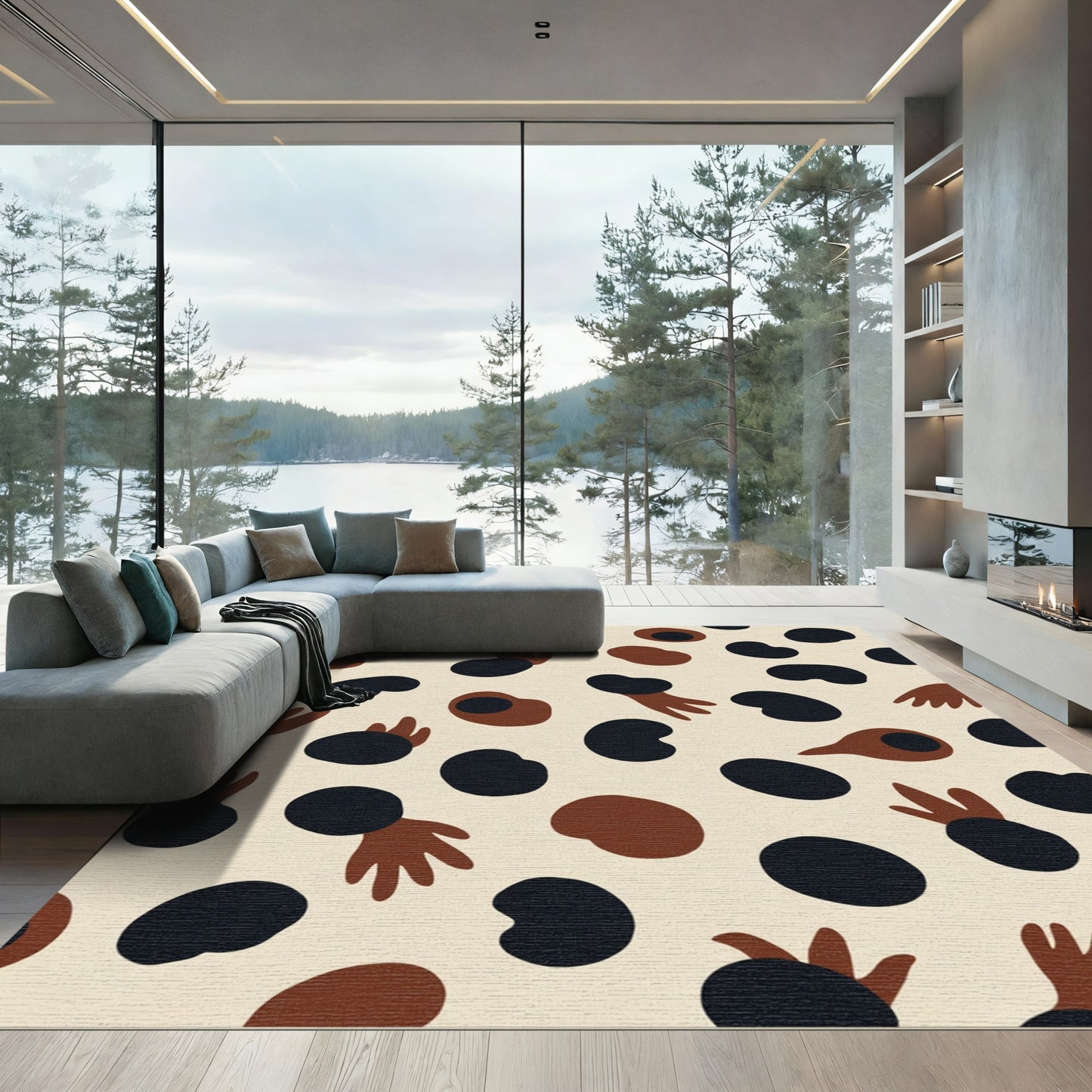 Warm Earthy Abstract Organic Shapes Rug