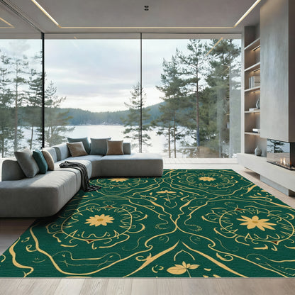 Emerald Gold Floral Medallion Art Rug