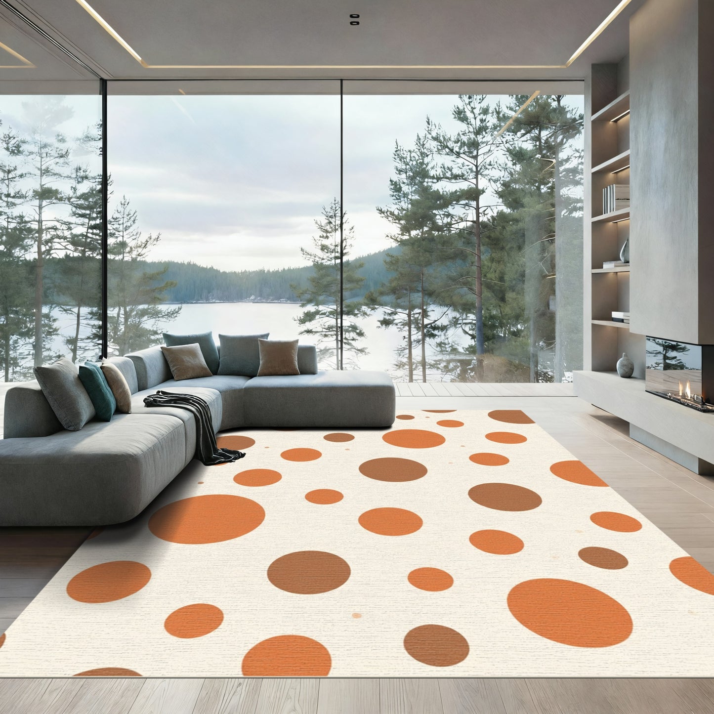 Cream Orange Brown Polka Dots Rug