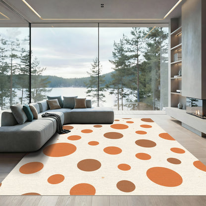 Cream Orange Brown Polka Dots Rug