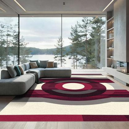 Crimson Gray Concentric Circles Rug
