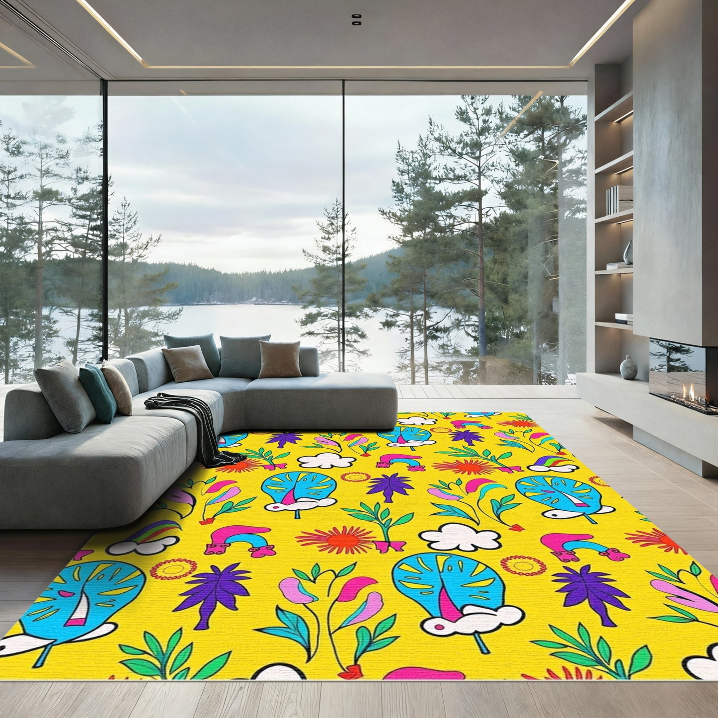 Retro Yellow Rainbow Star Flower Rug