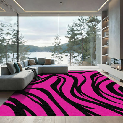 Hot Pink Black Zebra Waves Rug