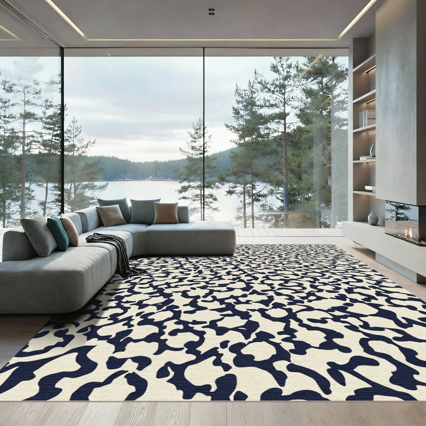 Cream and Navy Organic Blob Rug