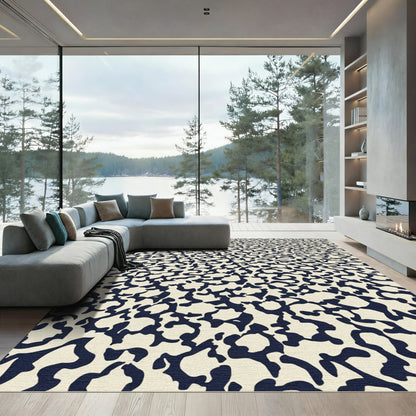 Cream and Navy Organic Blob Rug