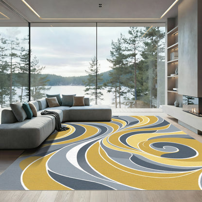Abstract Gold Gray Swirl Ribbons Rug
