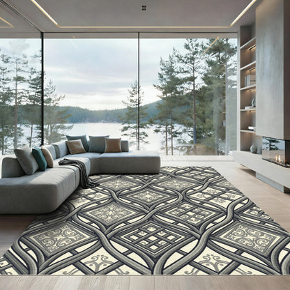 Gray Intricate Interlacing Geometric Lattice Rug