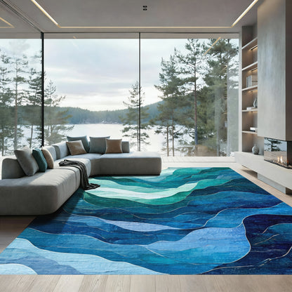 Teal Layered Mountain Peaks Rug