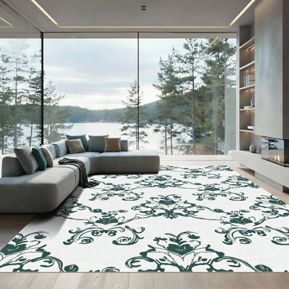 Deep Teal Damask Flourish Abloom Rug
