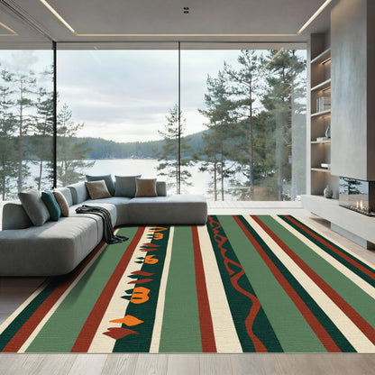 Earthy Green Red Abstract Stripe Rug