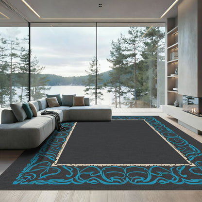 Ornate Teal Scroll Border Rug