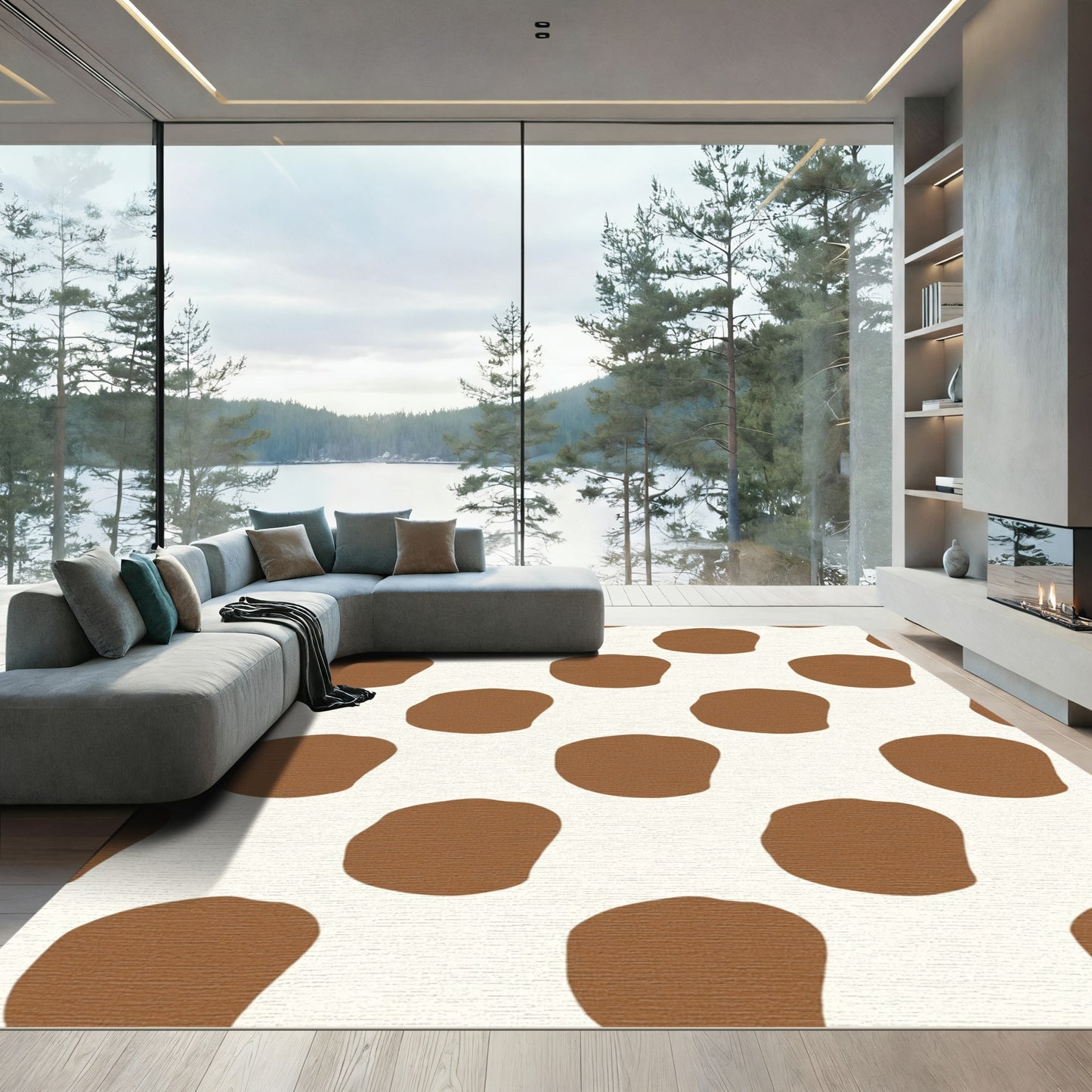 Cream Brown Organic Blobs Rug