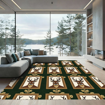 Regal Deer Portrait Gold Frame Rug