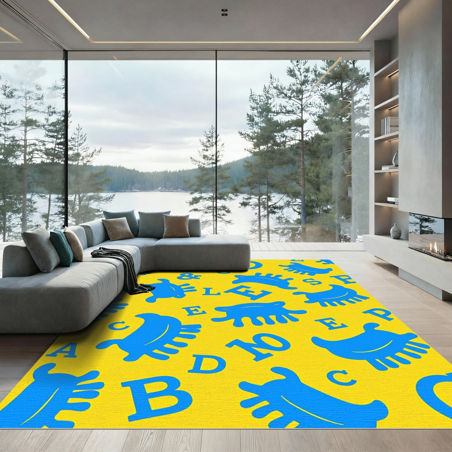 Bright Blue Alphabet Splash Rug
