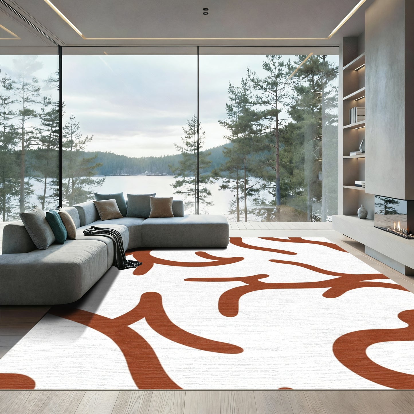 Terracotta Organic Abstract Lines Rug
