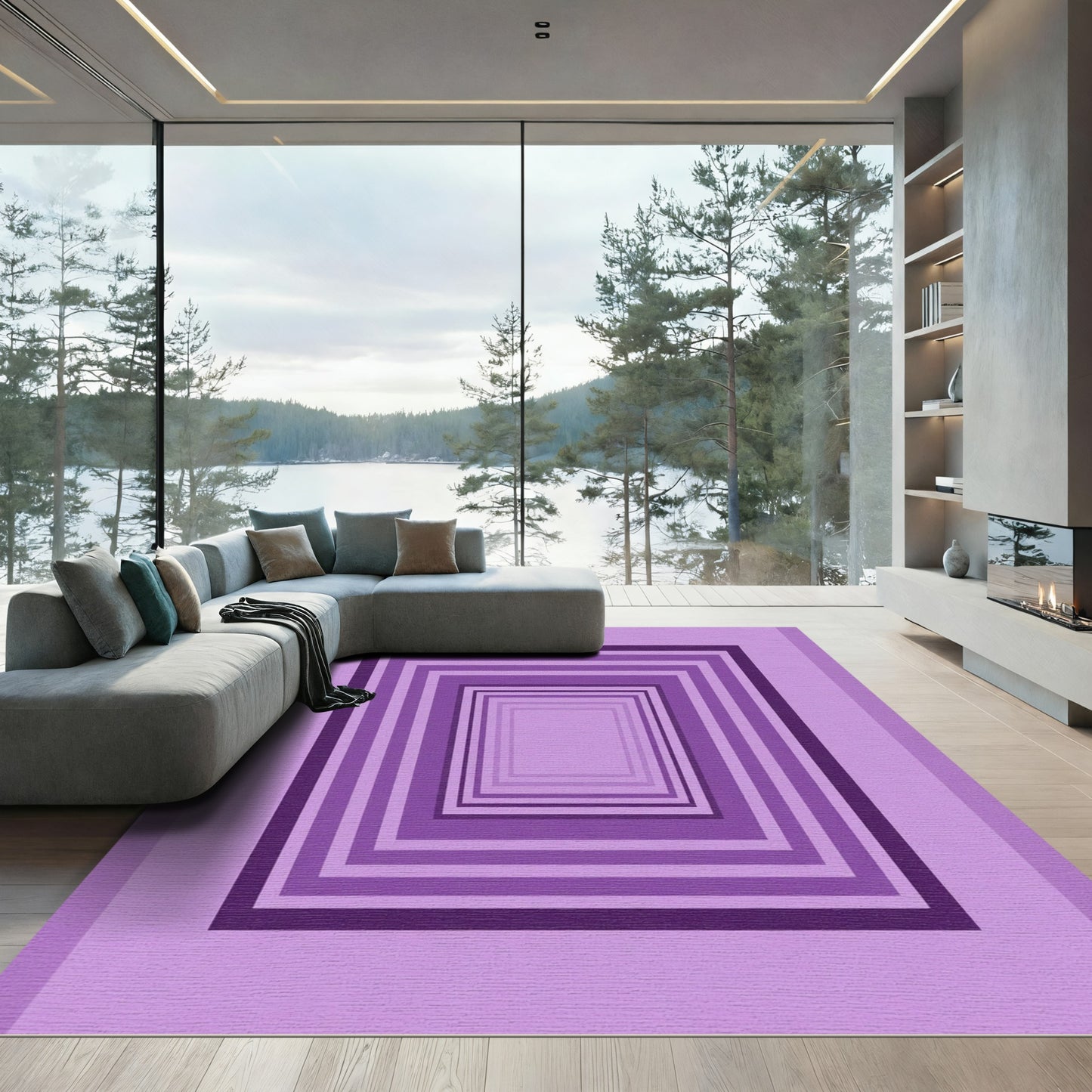 Lavender Nested Square Perspective Rug