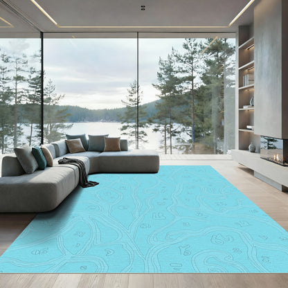 Teal Abstract Contour Alphabet Flow Rug