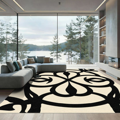 Bold Black Floral Ivory Medallion Rug