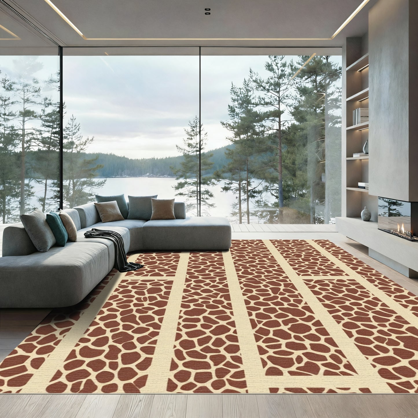 Tan Giraffe Print Vertical Stripe Rug