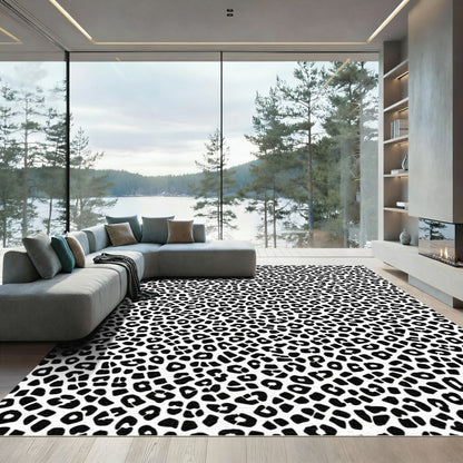 Black White Leopard Spots Rug