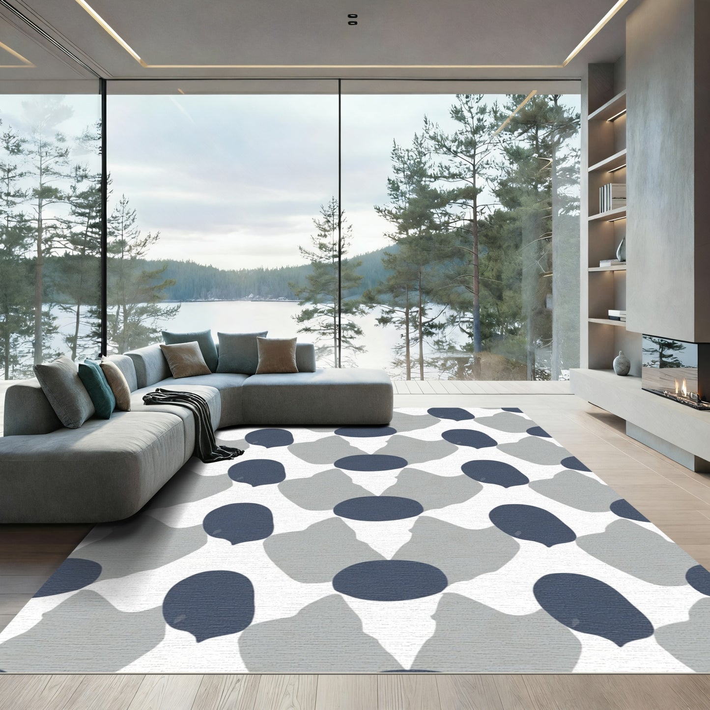 Abstract Dark Blue Slate Shapes Rug