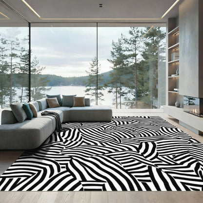 Abstract Black White Organic Stripe Rug