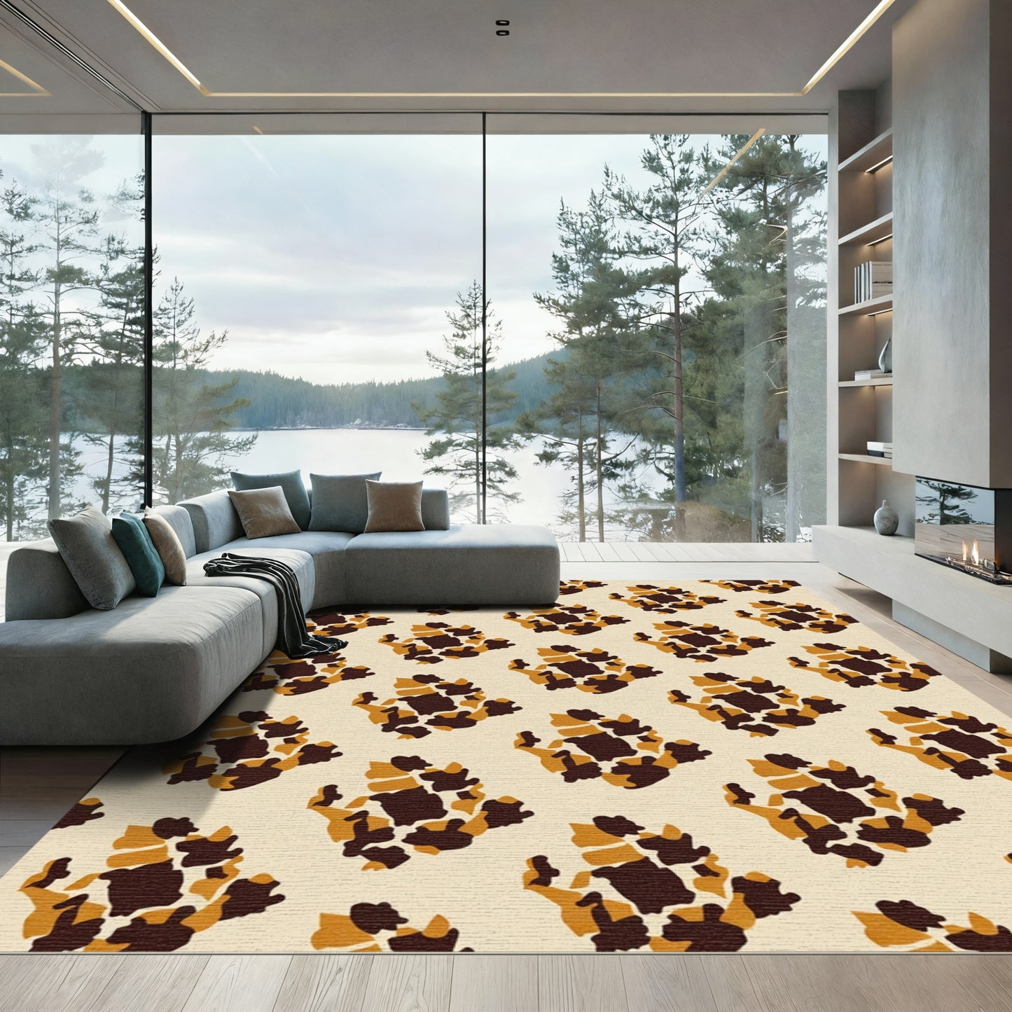Earthy Brown Abstract Patchwork Tile Rug