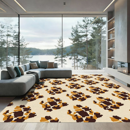 Earthy Brown Abstract Patchwork Tile Rug