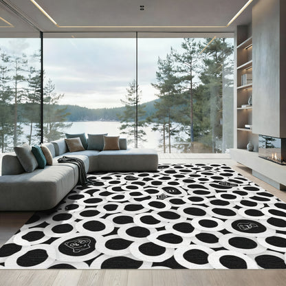 Whimsical Black White Organic Shape Medley Rug
